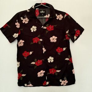 Hollister California Men's XS Black Floral Button Down Shirt Short Sleeve Y2K